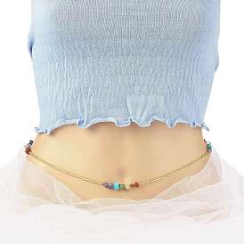 Summer Jewelry Waist Bead, Gemstone Chips & Glass Seed Beaded Body Chain, Bikini Jewelry for Woman Girl, Golden