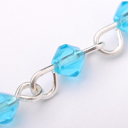 Main perles de verre de toupie chaînes de colliers bracelets faisant, avec épingle à oeil en fer, non soudée, couleur argent plaqué, 39.3 pouce