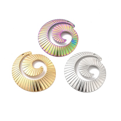 Placage ionique (ip) 304 pendentifs en acier inoxydable, charme en spirale