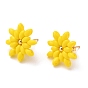 Flower Stud Earrings, with Czech Glass Beads, Golden Plated 304 Stainless Steel Stud Earring Findings and Ear Nuts