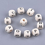 Natural Maple Wood Beads, Horizontal Hole, Undyed, Cube with Letter