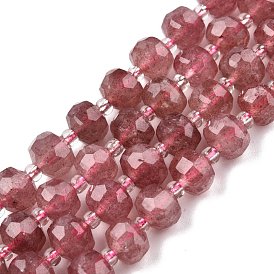 Natural Strawberry Quartz Beads Strands, with Seed Beads, Faceted, Rondelle