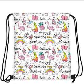 Unicorn Print Cloth Waterproof Storage Bags, Drawstring Pouches Packaging Bag, Rectangle