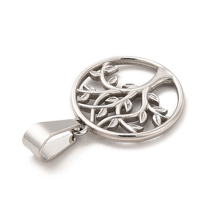 Vacuum Plating 304 Stainless Steel Pendants, Flat Round with Tree of Life Charms