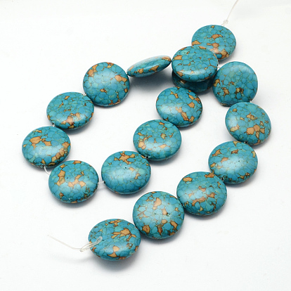 Dyed Synthetic Turquoise Bead Strands, Flat Round