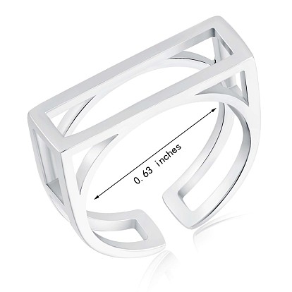 925 прямоугольное открытое кольцо-манжета из стерлингового серебра, полое кольцо для женщин