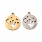 201 Stainless Steel Charms, Flat Round with Hollow Out Cactus