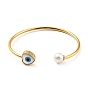 Bracelet manchette ouvert avec perles de coquillage et cœur avec mauvais œil, 304 bijoux en acier inoxydable pour femme