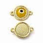 Rack Plating Real 18K Gold Plated Brass Micro Pave Clear Cubic Zirconia Connector Charms, Flat Round with Evil Eye Links, with Handmade Lampwork, Cadmium Free & Lead Free, Long-Lasting