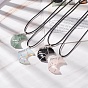 4Pcs 4 Style Natural & Synthetic Mixed Gemstone Crescent Pendant Necklaces Set, Brass Wrapped Gemstone Necklaces for Women