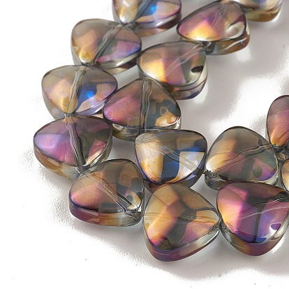 Brins de perles de verre de galvanoplastie transparentes, arc-en-ciel plaqué, cœur