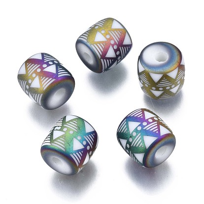Electroplate Glass Beads, Frosted, Column with Triangle Pattern
