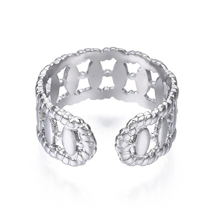 304 anillo de puño abierto con envoltura ovalada de acero inoxidable, anillo hueco grueso para mujer
