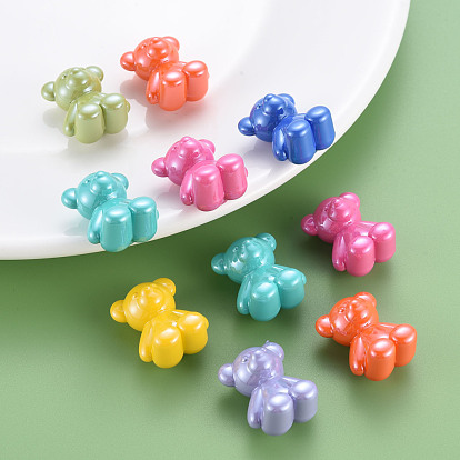 Pearlized Opaque Acrylic Beads, Half Drilled, Bear