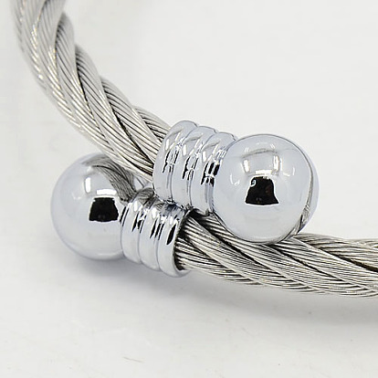 Los hombres de moda 304 brazaletes par de acero inoxidable, 304 brazaletes de la cuerda de acero inoxidable, con fornituras de metal, 54 mm