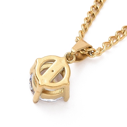 Collier pendentif zircon cubique clair, placage ionique (ip) 304 bijoux en acier inoxydable pour femmes