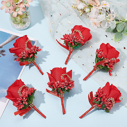 Craspire 8шт ткань брошь-бутоньерка с цветком розы со стразами, железная булавка для свадебной вечеринки