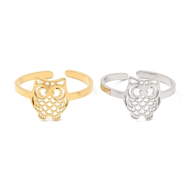 304 Stainless Steel Open Cuff Rings, Hollow Owl