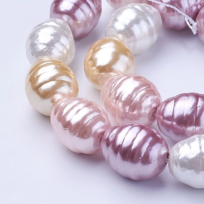 Shell Pearl Beads Strands, Oval with Screw Thread
