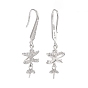 925 Sterling Silver Earring Hooks, with Clear Cubic Zirconia, Bowknot, for Half Drilled Beads