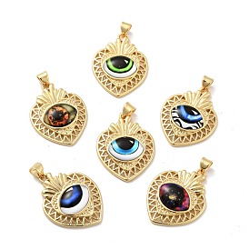 Pendentifs en résine opaque, avec des apprêts en laiton plaqué or véritable 18 k, coeur avec breloque oeil, sans cadmium et sans nickel et sans plomb