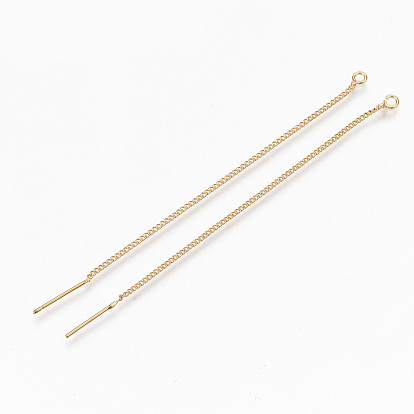 Brass Stud Earring Findings, Ear Thread, with Loop, Nickel Free