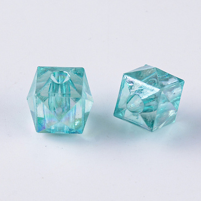 Perles acryliques transparentes, de couleur plaquée ab , facette, cube
