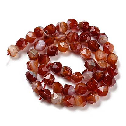 Chapelets de perles rouges agate naturel, facette, polygone