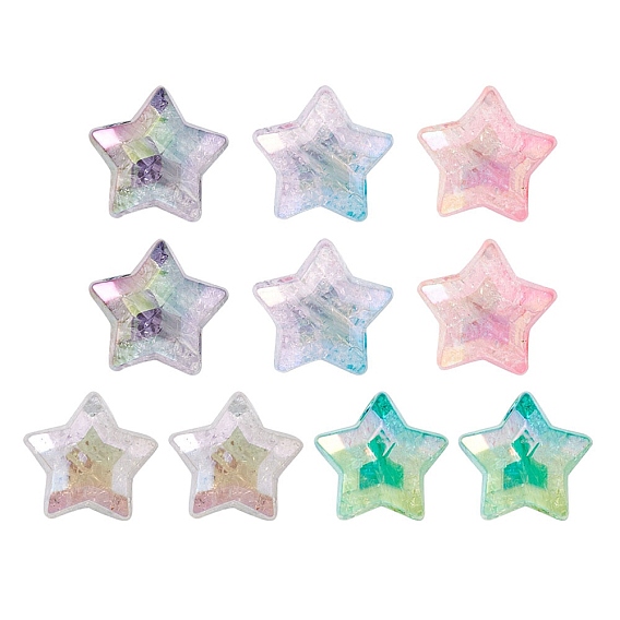 10Pcs 5 Colors UV Plating Transparent Crackle Acrylic Beads, Gradient Color, Star
