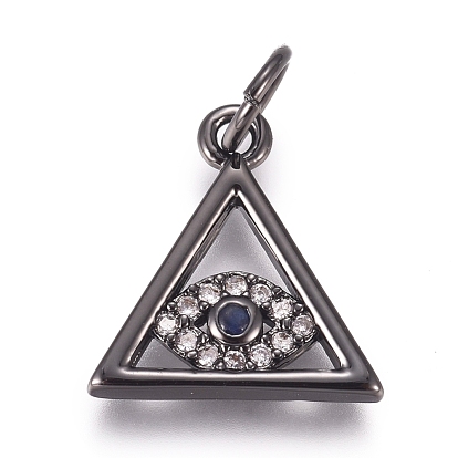 Micro cuivres ouvrent pendentifs zircone cubique, avec anneau de saut, triangle avec mauvais oeil