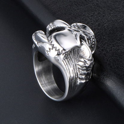Titanium Steel Skull with Claw Finger Ring, Gothic Punk Jewelry for Women