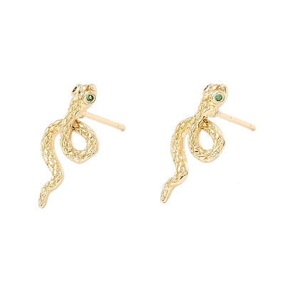 Green Cubic Zirconia Snake Stud Earrings, Brass Jewelry for Women, Lead Free & Cadmium Free