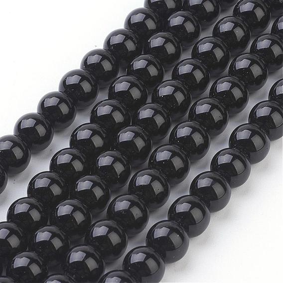 Cuentas sintéticas piedras negras hebras, teñido, rondo, negro