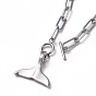 Whale Tail 304 Stainless Steel Pendant Necklaces, with Paperclip Chains, Cable Chains