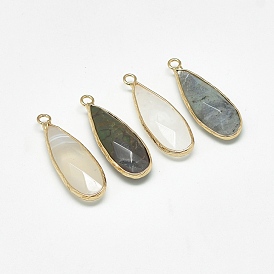 Natural Gemstone Pendants, with Golden Tone Brass Findings, Faceted, Drop