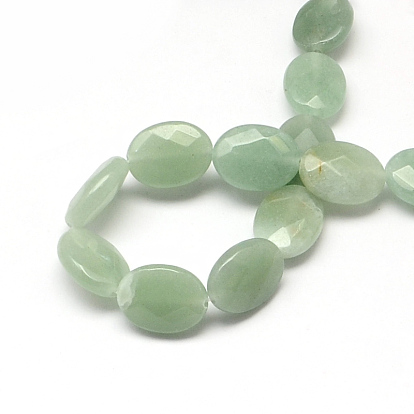Facettes ovales vert naturel perles aventurine brins, 17x13x6mm, Trou: 1mm, Environ 13 pcs/chapelet, 8.26 pouce