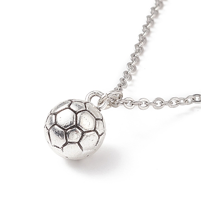 FootBall/Soccer Ball Alloy Pendant Necklace with 304 Stainless Steel Cable Chains, Sport Theme Jewelry for Men Women