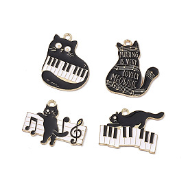 Music Theme Charm, Alloy Enamel Pendants, Cat, Golden