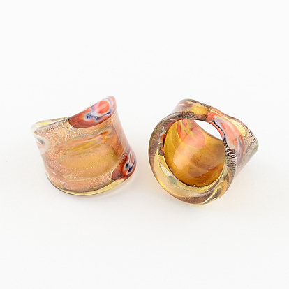 Handmade Gold Sand and Silver Foil Millefiori Lampwork Rings, 17~19mm, about 12pcs/box