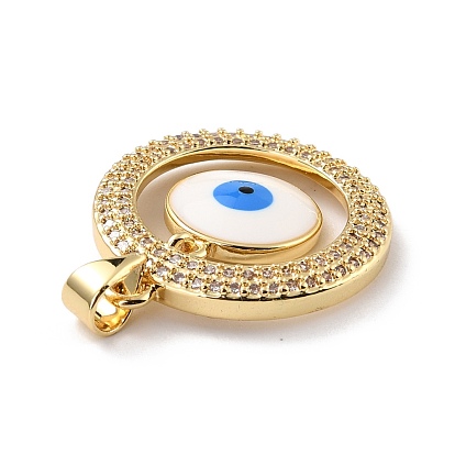 Eco-friendly Brass Micro Pave Cubic Zirconia Pendants, with Enamel, Long-Lasting Plated, Real 18K Gold Plated, Cadmium Free & Lead Free, Evil Eye