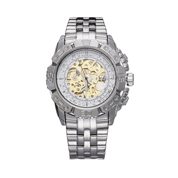 Alloy Watch Head Mechanical Watches, with Stainless Steel Watch Band
