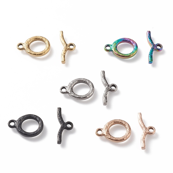 Ion Plating(IP) 304 Stainless Steel Toggle Clasps, Textured, Ring