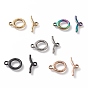Ion Plating(IP) 304 Stainless Steel Toggle Clasps, Textured, Ring