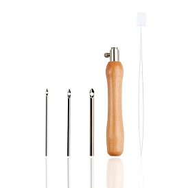Replaceable Punch Needles, with Wood Handle and Needle-threading Device