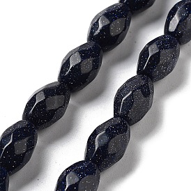 Synthetic Blue Goldstone Beads Strands, Faceted Rice