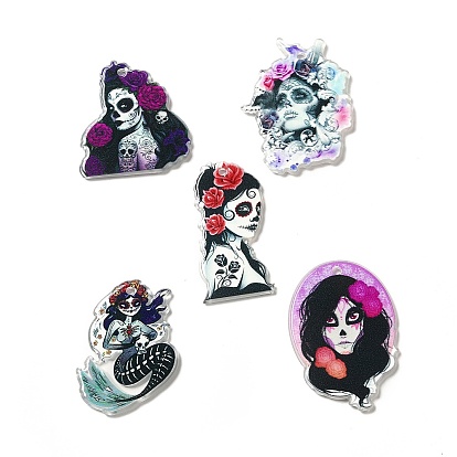Pendentifs acryliques d'halloween, skullgirls avec des charmes de fleurs