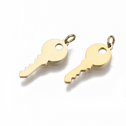 304 Stainless Steel Charms, Laser Cut, with Jump Rings, Key