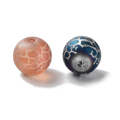 Perles en verre electroplate, givré, ronde avec motif
