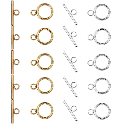 10 Set 2 Colors 304 Stainless Steel Toggle Clasps Set, with 20Pcs Iron Open Jump Rings