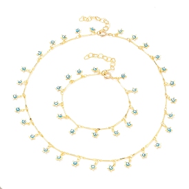 Браслеты и ожерелья с подвесками в виде звезды, наборы украшений, с эмалью, латунные звено цепи и застежки с пружинным кольцом